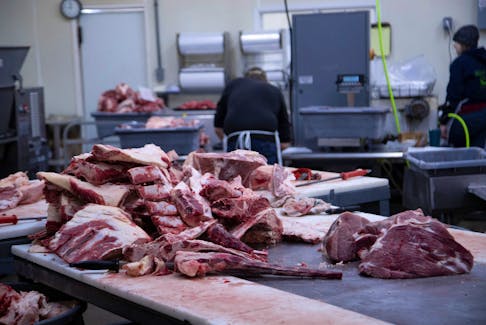 Fresh beef meat cut into large pieces is seen at First Capitol Meat Processing plant in Corydon, Indiana U.S. January 31, 2022.