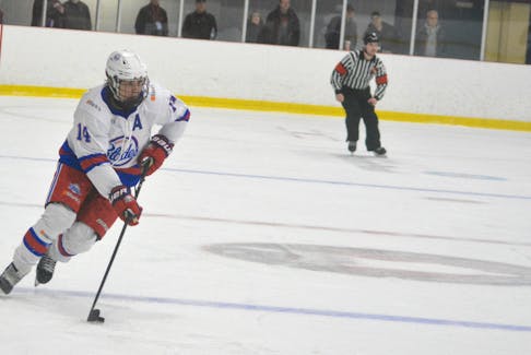 Mount Pearl Blades forward Vijay Sahajpal is the top scorer through two days of competition at the 2024 Don Johnson Memorial Cup being held at the Glacier in Mount Pearl. Nicholas Mercer/The Telegram