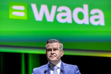 World Anti-Doping Agency (WADA) President, Witold Banka attends the World Anti-Doping Agency Symposium in Lausanne, Switzerland, March 12, 2024.
