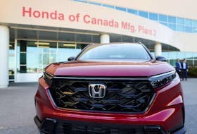 A Honda car stands on the day Honda announces plans to build electric vehicles and their parts in Ontario with financial support from the Canadian and provincial governments, at their automotive assembly plant in Alliston, Ontario, Canada, April 25, 2024. 