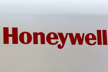A Honeywell logo is pictured on the company booth during the European Business Aviation Convention & Exhibition (EBACE) at Cointrin airport in Geneva, Switzerland, May 24, 2016. 