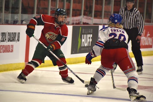Ethan Dickson of the Kensington Wild, left, had four goals and five points going into the team’s game Thursday against Magog. JEREMY FRASER/CAPE BRETON POST