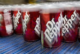 Aluminium Dr Pepper cans leave the production line at Ball Corporation, Wakefield, Britain, October 18, 2019.
