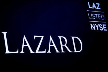 The logo and trading information for Lazard Ltd appear on a screen on the floor at the New York Stock Exchange (NYSE) in New York, U.S., April 24, 2019.
