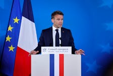 France's President Emmanuel Macron speaks during an informal European Union leaders' summit in Brussels, Belgium April 18, 2024.