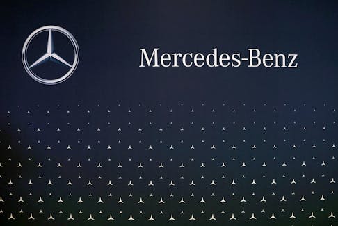 Mercedes-Benz logo on display at the Everything Electric exhibition at the ExCeL London international exhibition and convention centre in London, Britain, March 28, 2024. 