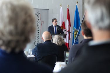 Summerside Mayor Dan Kutcher speaks during his first state of the city address on April 24. Kutcher touched on a number of challenges and opportunities facing the city –including a proposed investment in green hydrogen energy.