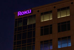 The Roku company logo is displayed on a building in Austin, Texas, U.S., October 25, 2021.