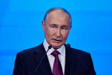 Russian President Vladimir Putin speaks at the Congress of the Russian Union of Industrialists and Entrepreneurs in Moscow, Russia April 25, 2024.