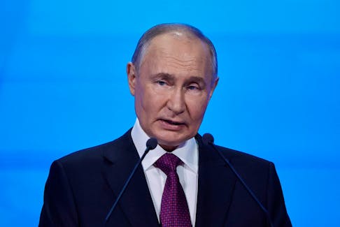 Russian President Vladimir Putin speaks at the Congress of the Russian Union of Industrialists and Entrepreneurs in Moscow, Russia April 25, 2024.