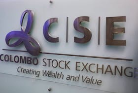 Colombo Stock Exchange logo board is seen at CSE premises in Colombo, Sri Lanka June 7, 2023.