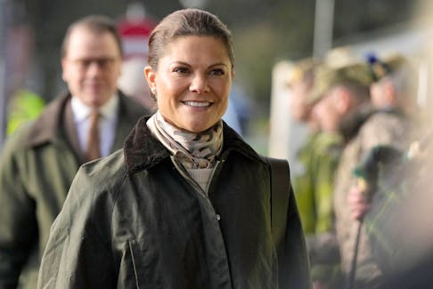 Swedish Crown Princess Victoria and Prince Daniel arrive for a visit to STANTA training camp in East Anglia where Swedish military personnel is delivering training to Ukrainian soldiers as part of the UK-led Operation Interflex, Britain November 29, 2023. Alastair Grant/Pool via