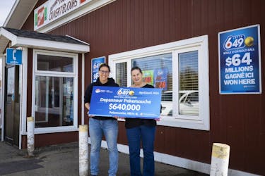 Chantal, right, and her daughter Katy Mazerolle won a $64K commission for selling the $64M Atlantic Lottery 6/49 Gold Ball Jackpot ticket claimed in April. - Contributed