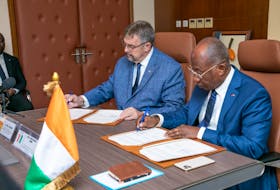 The New Brunswick government has signed two bilateral agreements with Ivory Coast focusing on economic relations, youth, education, training, professional mobility and culture. From left, Education and Early Childhood Development Minister Bill Hogan, and Ivory Coast Foreign Affairs, African Integration and Ivorians Abroad Minister Léon Kacou Adom. - Contributed