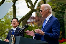 U.S. President Joe Biden and Japanese Prime Minister Fumio Kishida hold a joint press conference in the Rose Garden at the White House in Washington, D.C., U.S., April 10, 2024.