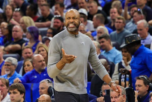 Apr 25, 2024; Orlando, Florida, USA; Orlando Magic head coach Jamahl Mosley motions during the second quarter of game three of the first round for the 2024 NBA playoffs at Kia Center. Mandatory Credit: Mike Watters-USA TODAY Sports/File Photo