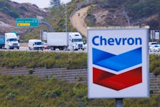 A Chevron gas station sign is shown after Chevron Corp said it would buy Hess Corp in a $53 billion all-stock deal, in Encinitas, California, U.S., October 23, 2023.