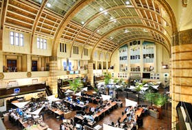 Overview of Amsterdam's stock exchange interior as Prosus begins trading on the Euronext stock exchange in Amsterdam, Netherlands, September 11, 2019.
