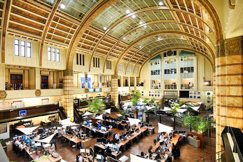 Overview of Amsterdam's stock exchange interior as Prosus begins trading on the Euronext stock exchange in Amsterdam, Netherlands, September 11, 2019.
