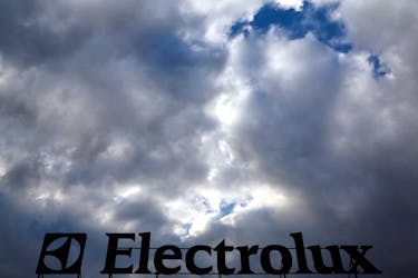 An Electrolux logo is seen at a factory in Porcia, northern Italy, February 28, 2014. 