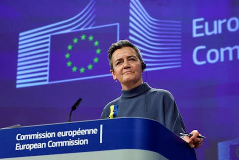 European Commissioner for Europe fit for the Digital Age Margrethe Vestager attends a press conference presenting plans to boost the European Union's arms industry in Brussels, Belgium March 5, 2024.