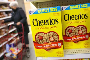 Packages of Cheerios, a brand owned by General Mills, are seen in a store in Manhattan, New York, U.S., November 12, 2021.