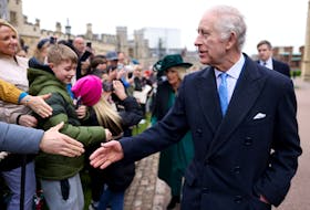 Britain's King Charles and Queen Camilla greet people after attending the Easter Matins Service at St. George's Chapel, Windsor Castle, Britain March 31, 2024.