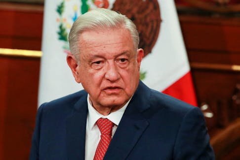 Mexico's President Andres Manuel Lopez Obrador delivers a speech to present a package of constitutional reforms, including on the judiciary, electoral system, salaries, and pensions, at the National Palace in Mexico City, Mexico February 5, 2024.