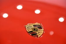 The logo of German carmaker Porsche AG is seen before the company's annual news conference in Stuttgart, Germany, March 17, 2017.  