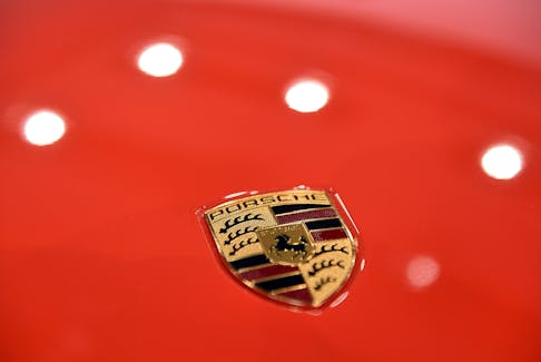 The logo of German carmaker Porsche AG is seen before the company's annual news conference in Stuttgart, Germany, March 17, 2017.  