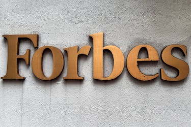A Forbes logo is pictured at an event space 'Forbes on Fifth', in Manhattan, New York City, New York, U.S., January 25, 2024.