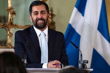 Scottish First Minister Humza Yousaf holds a press conference as he announces the Scottish National Party (SNP) will withdraw from the Bute House Agreement, at Bute House, Edinburgh, Scotland April 25, 2024. Jeff J Mitchell/Pool via