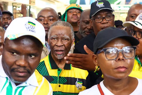 Former ANC President Thabo Mbeki looks on during an election campaign trial, as South Africa prepares for national and provincial elections to be held on May 29, in Soweto, South Africa, April 25, 2024.