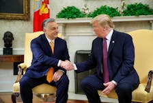 U.S. President Donald Trump greets Hungary's Prime Minister Viktor Orban in the Oval Office at the White House in Washington, U.S., May 13, 2019.