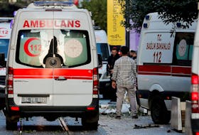View of ambulances and police at the scene after an explosion on busy pedestrian Istiklal street in Istanbul, Turkey, November 13, 2022.