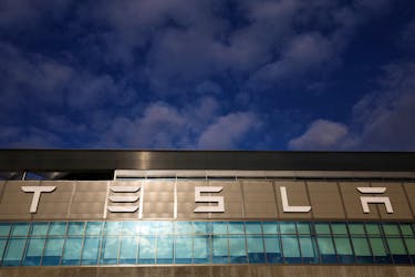 A view of the building of Tesla's production plant in Gruenheide outside Berlin, Germany, March 5, 2024, after the site lost power following a suspected arson attack on a nearby pylon.