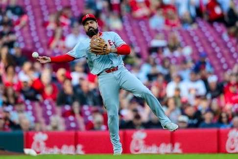 Apr 19, 2024; Cincinnati, Ohio, USA; Los Angeles Angels third baseman Anthony Rendon (6) throws to first to get Cincinnati Reds second baseman Jonathan India (not pictured) out in the first inning at Great American Ball Park. Mandatory Credit: Katie Stratman-USA TODAY Sports/ File Photo
