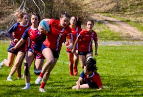 King’s-Edgehill’s Ava Shearer wasn’t one to mess with during the Highlanders opening match against Rothesay. KES won the bout 36-0 during Day 1 action at the 2024 Highlanders Rugby Classic in Windsor.