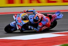 Apr 14, 2024; Austin, TX, USA; Marc Marquez (93) of Spain and Gresini Racing MotoGP rides in warmups before the start of the MotoGP Grand Prix of The Americas at Circuit of The Americas. Mandatory Credit: Jerome Miron-USA TODAY Sports/File Photo
