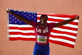 Athletics - World Athletics Indoor Championships - Commonwealth Arena, Glasgow, Scotland, Britain - March 1, 2024 Noah Lyles of the U.S. celebrates after finishing the men's 60m final in second place