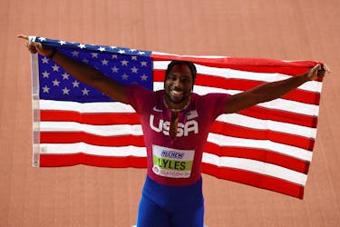 Athletics - World Athletics Indoor Championships - Commonwealth Arena, Glasgow, Scotland, Britain - March 1, 2024 Noah Lyles of the U.S. celebrates after finishing the men's 60m final in second place