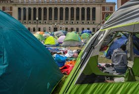 Students continue to maintain a protest encampment on the main campus of Columbia University in support of Palestinians, during the ongoing conflict between Israel and the Palestinian Islamist group Hamas, in New York City, U.S., April 27, 2024.