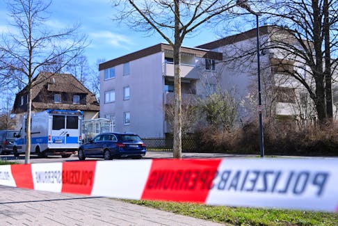 A crime scene is cordoned off following a raid in the so-called Reichsbuerger scene, who do not recognize the legitimacy of modern Germany, insisting the far larger "Deutsche Reich" still exists, in Reutlingen, Germany March 22, 2023.