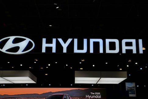 A Hyundai logo is seen at the New York International Auto Show Press Preview, in Manhattan, New York City, U.S., March 27, 2024.