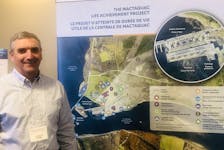 Project Manager Charlie Ryan and colleagues attended the open house in Woodstock on April 14 to answer questions about the environmental impact of the Mactaquac Life Achievement Project.