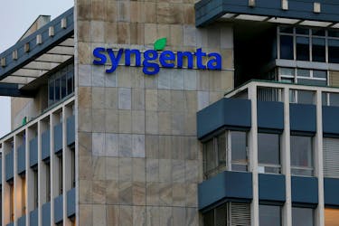 The logo of Swiss agrochemicals maker Syngenta adorns it's headquarters in Basel, Switzerland February 3, 2016.