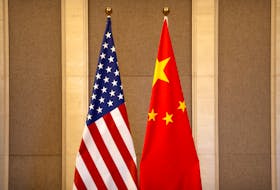 United States and Chinese flags are set up before a meeting between U.S. Treasury Secretary Janet Yellen and Chinese Vice Premier He Lifeng at the Diaoyutai State Guesthouse in Beijing, China, Saturday, July 8, 2023.  Mark Schiefelbein/Pool via