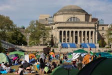 Students continue to maintain a protest encampment at Columbia University in support of Palestinians, during the ongoing conflict between Israel and the Palestinian Islamist group Hamas, in New York City, U.S., April 28, 2024.