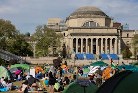 Students continue to maintain a protest encampment at Columbia University in support of Palestinians, during the ongoing conflict between Israel and the Palestinian Islamist group Hamas, in New York City, U.S., April 28, 2024.