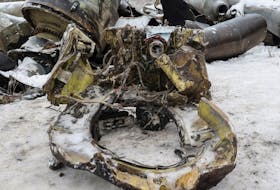 A view shows parts of an unidentified missile, which Ukrainian authorities believe to be made in North Korea and was used in a strike in Kharkiv earlier this week, amid Russia's attack on Ukraine, in Kharkiv, Ukraine January 6, 2024.